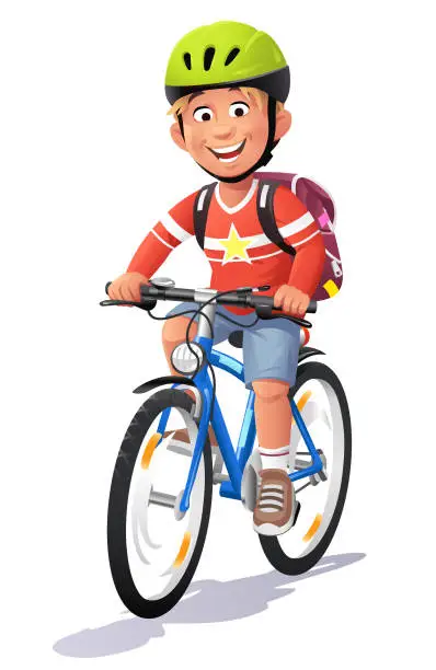 Vector illustration of Boy With Backpack Riding Bike