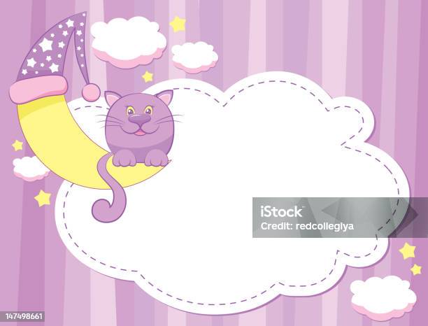 Kot I Moon - Stockowe grafiki wektorowe i więcej obrazów Chmura - Chmura, Czapka, Część ciała zwierzęcia