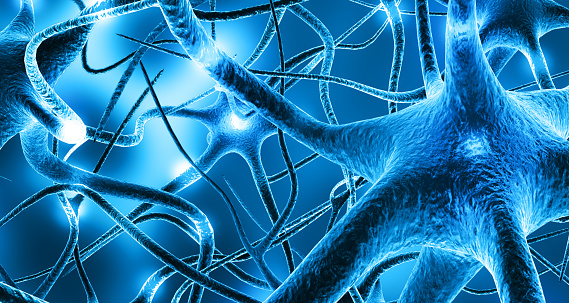 Neuron electrical impulse. 3d illustration