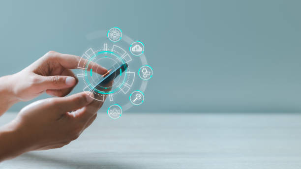 Pointing finger on smartphone of computer coding AI network futuristic future digital technology. AI learning and business artificial intelligence transformation of ideas of technology in business. señalando con el dedo en el teléfono inteligente de la codificación informática de la red de ia futurista futura tecnología digital. aprendizaje de ia e inteligencia artificial empresarial transformación de ideas de tecnología en los negocios.