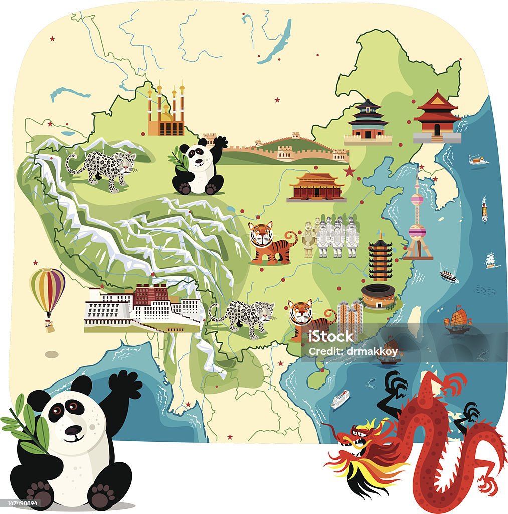 Cartoon Karte von China - Lizenzfrei Hongkong Vektorgrafik