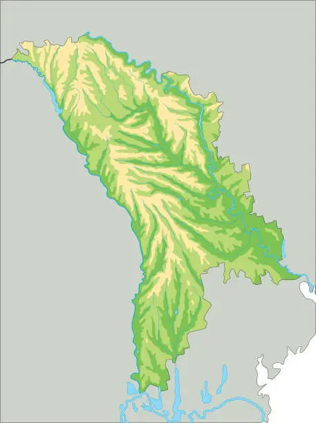 Vector illustration of Highly detailed Moldova physical map.