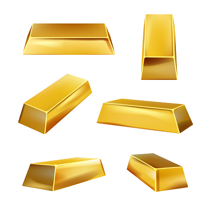 Golden bars. Collection of golden bricks solid money decent vector realistic collection of gold metal illustration bar isolated