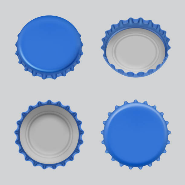 istock Beer caps. Realistic templates of different views of soda or alcoholic drinks bottle caps decent vector collection 1474991142