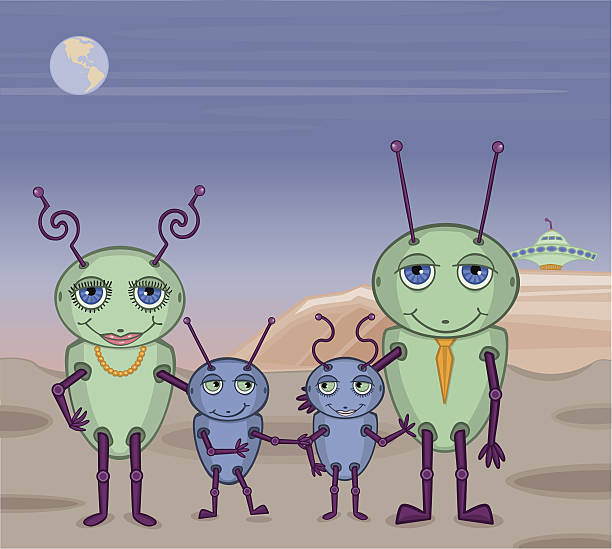 cudzoziemiec rodziny zdjęcia - father alien child characters stock illustrations