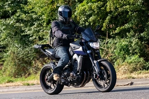 Potterspury,Northants, UK - August 14th 2022.  2014 YAMAHA MT motorcycle on an English country road