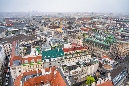 Vienna, Austria - August 21, 2022: Aerial view of city buildings.
