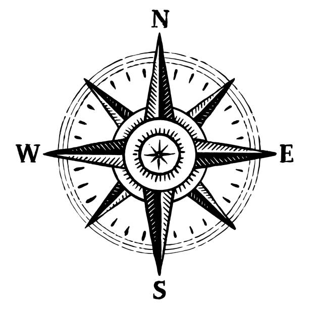 나침반 장미의 벡터 그림 - nautical chart drawing compass map old stock illustrations