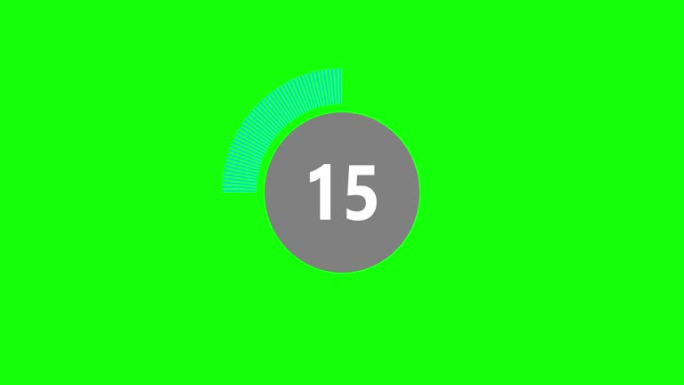 Countdown timer from 60 to 0 seconds realtime. Modern flat design of countdown animation on green background. 4K resolution.