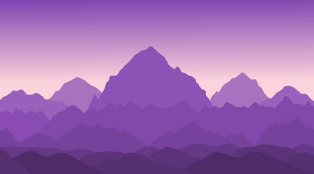 Mountain silhouette landscape vector illustration Beautiful mountain vector landscape. Layers of mountains. Outdoor purple background, New Mexico landscape. new mexico landscape stock illustrations