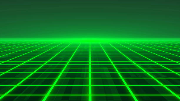 istock green Pixelated animation glowing luminance laser background, abstract technology horizontal line purple light glow, galaxy geometric internet 80s style poster 1474999679