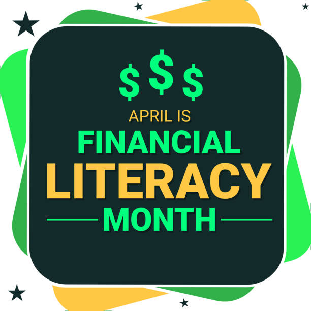 Financial Literacy Month background design in green colorful style with typography Financial Literacy Month background design in green colorful style financial literacy stock illustrations
