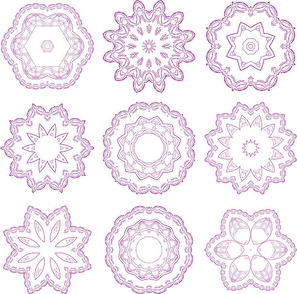 set dekorative runde muster - lace guilloche decoration circle stock-grafiken, -clipart, -cartoons und -symbole