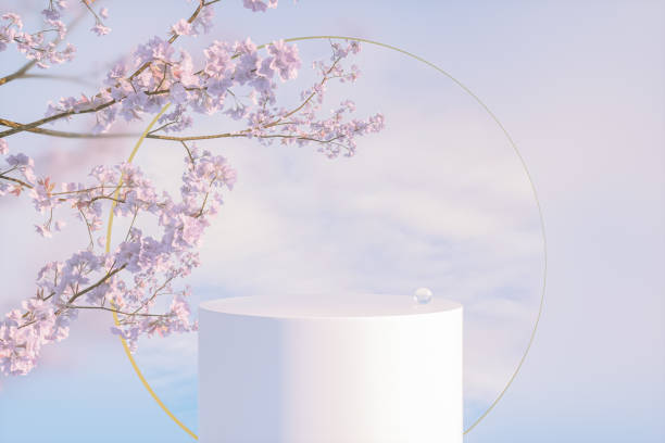istock Natural beauty podium backdrop with spring sakura cherry blossom tree branch. 1475006290