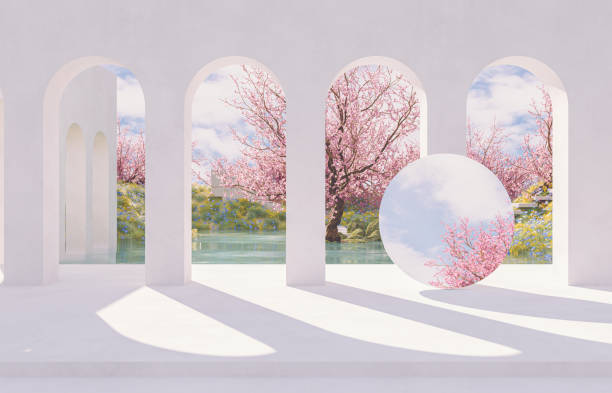 istock Natural beauty podium backdrop with spring sakura cherry blossom landscape scene. 1475006474