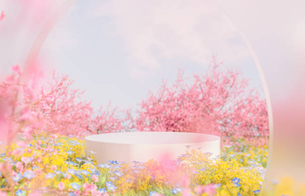 istock Natural beauty podium backdrop with spring sakura cherry blossom landscape scene. 1475006899