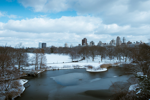 Central Park lake in winter in New York City