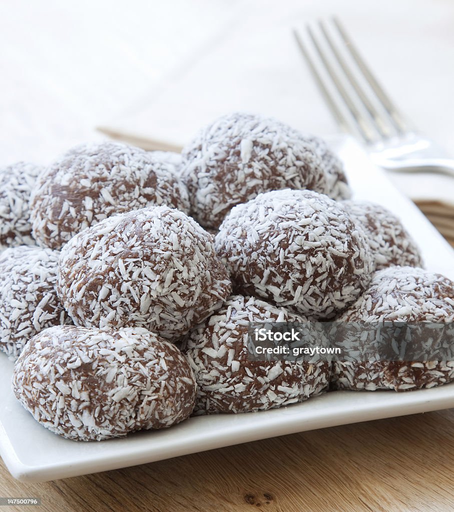 Coconut crusted chocolate balls Vegan version of chocolate balls - cashews - topped with grated coconut Cashew Stock Photo