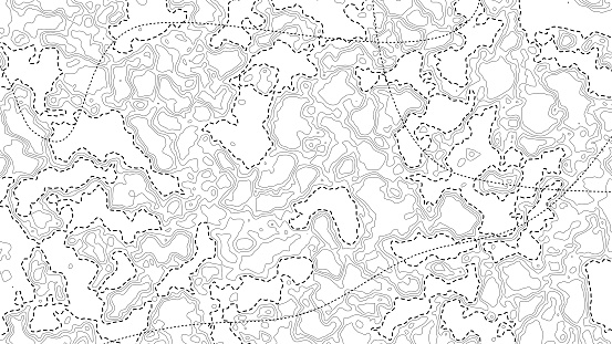 Abstract topography background from curved dotted and solid lines. Geography world. Vector topo contour map. White topographic terrain.