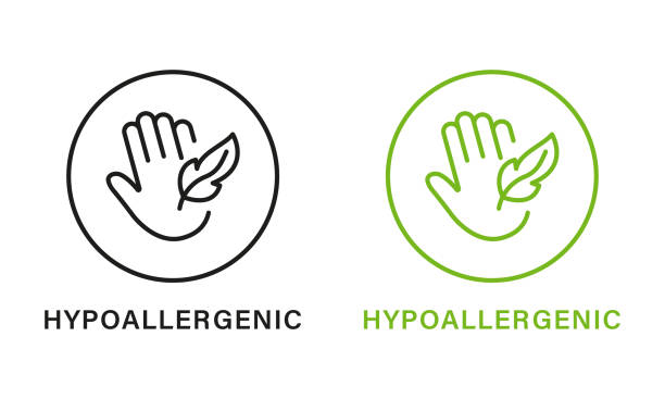 Hypoallergenic Safe Product Line Green and Black Icon Set. Hypo Allergenic Cosmetic for Sensitive Skin Hygiene Outline Pictogram. Allergen Free, Hand and Feather Symbol. Isolated Vector Illustration Hypoallergenic Safe Product Line Green and Black Icon Set. Hypo Allergenic Cosmetic for Sensitive Skin Hygiene Outline Pictogram. Allergen Free, Hand and Feather Symbol. Isolated Vector Illustration. hypo stock illustrations