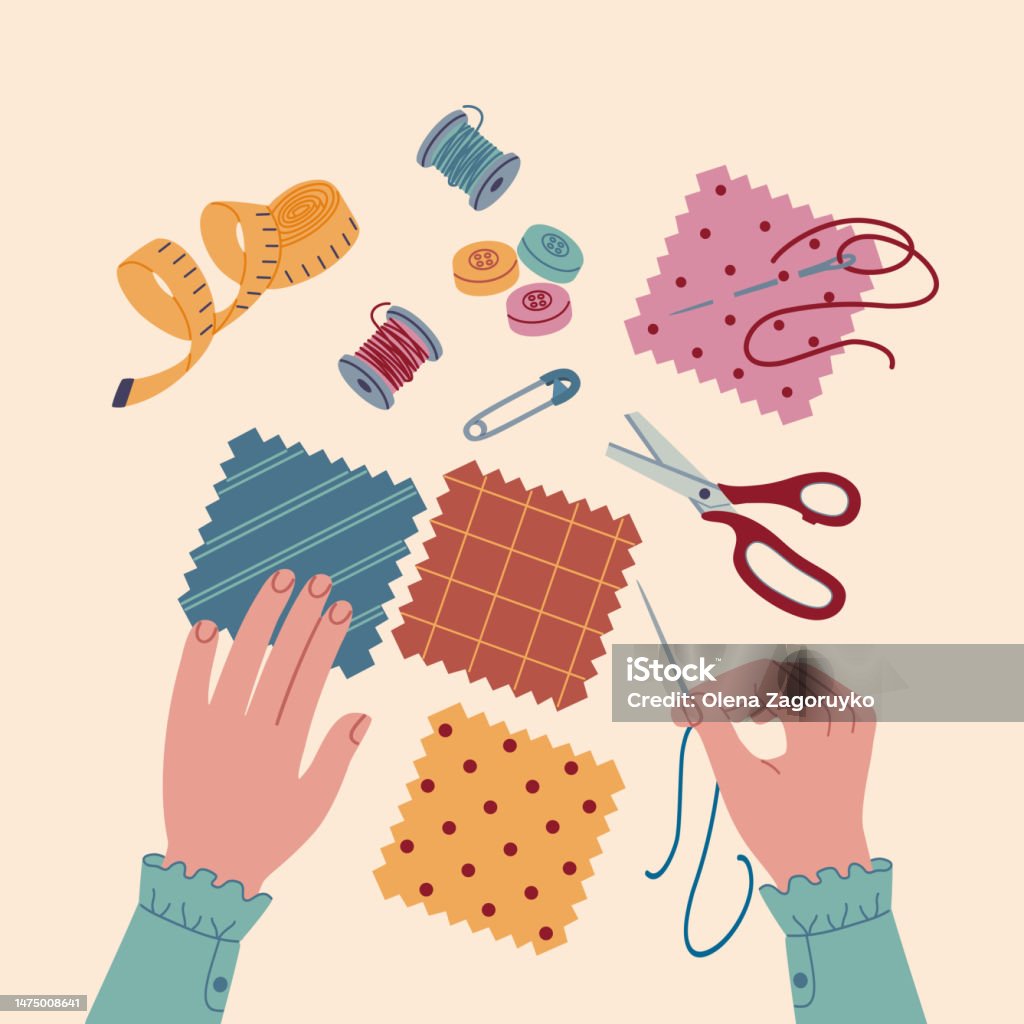 Hand Doing Sewing Or Patchwork Process Creative Workshop For Kids Stock ...
