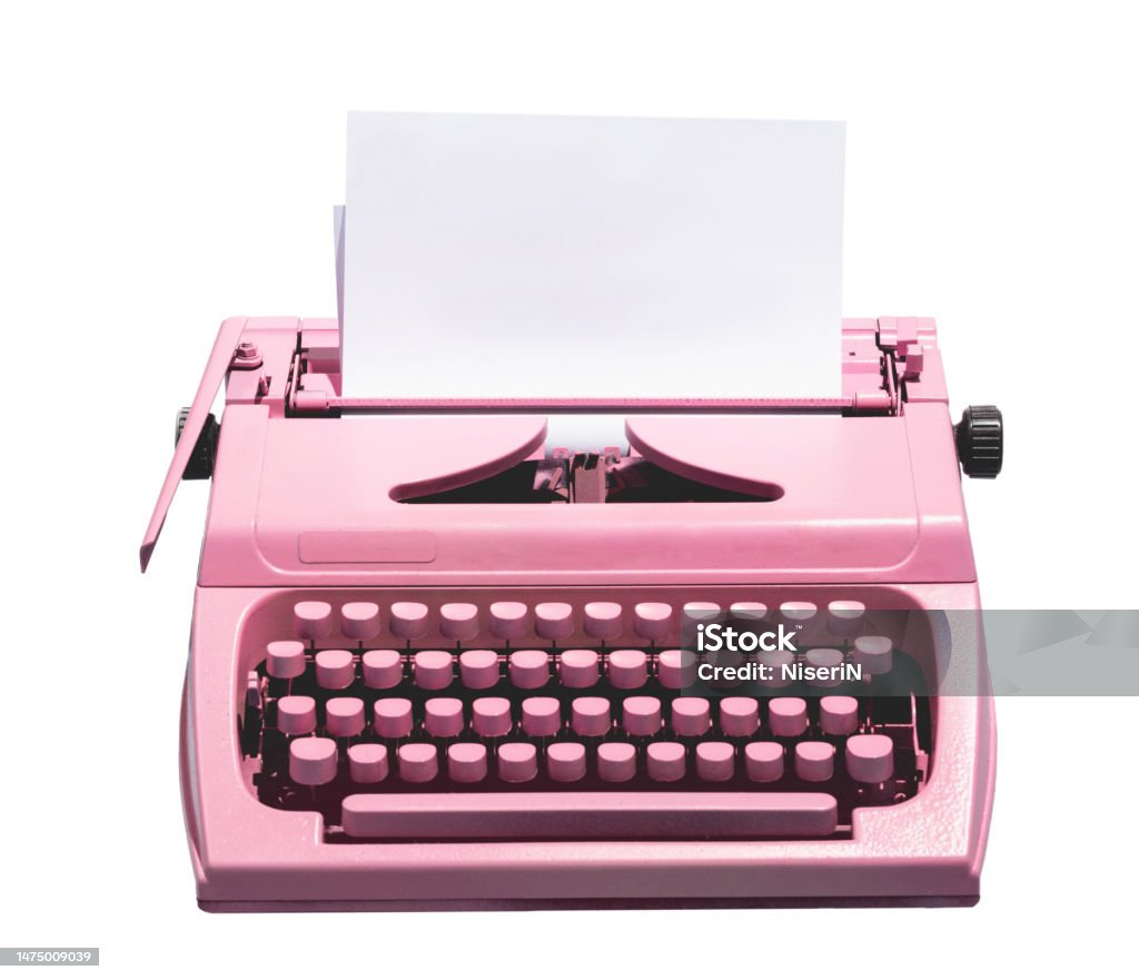 Retro Pink Writing Retro Pink Typewriter With Empty Page Isolated On White Stock Photo ...