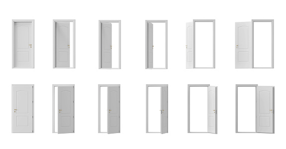 Door collection open and close on white background