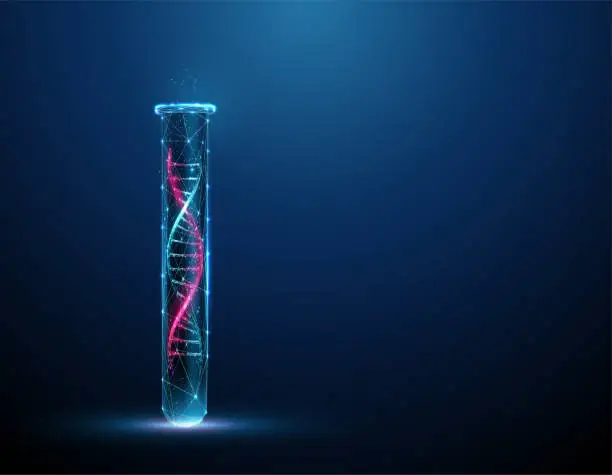 Vector illustration of Color 3d DNA molecule helix in the lab test tube