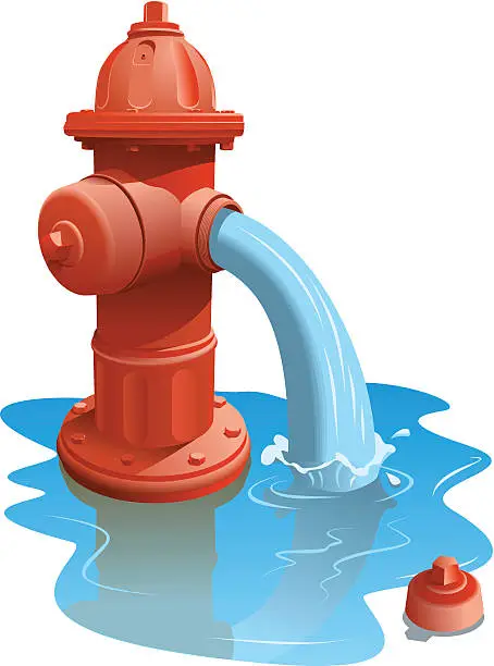 Vector illustration of Digital graphic of an open fire hydrant gushing water