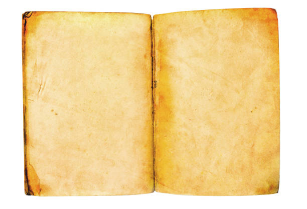 istock Old open book empty pages with vintage paper. Isolated on white 1475011482