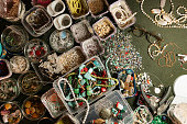 Colorful beads in a workshop.