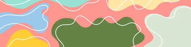 Vector illustration of Abstract organic wavy shapes background. Hand drawn vibrant colors horizontal banner. For newsletter, web header, social media post, promotional banner. Vector illustration, flat design
