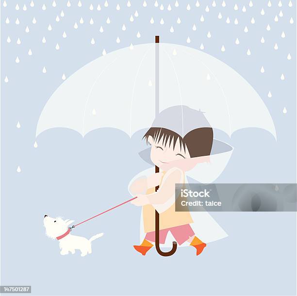 Boy Dog And Rain Stock Illustration - Download Image Now - Boys, Raincoat, Abstract