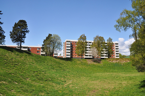 Apartment building, typical architecture in a swedish suburb from the 1970's.