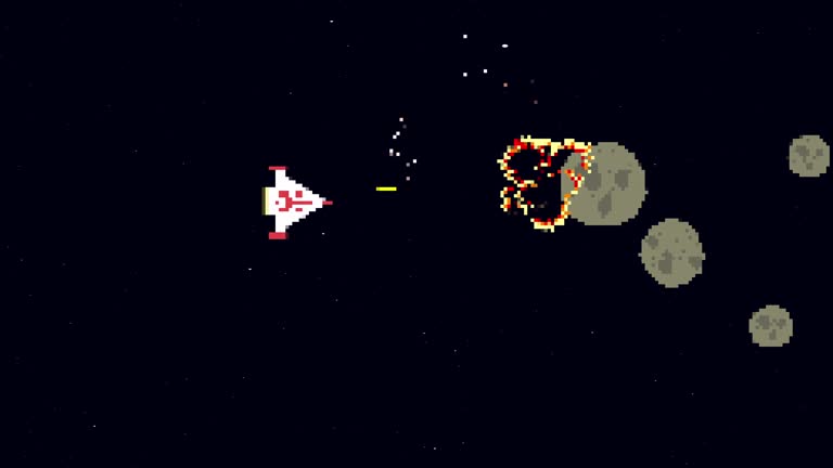 Spaceship firing Video Game Animation Concept. Pixel Art.