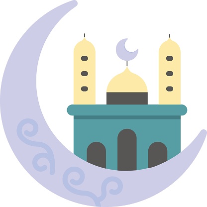 Crescent moon on top of mosque Concept, Moon Sighting vector color icon Design, Ramadan and Eid al-Fitr Symbol, Islamic and Muslims fasting Sign, Arabic holidays celebration stock illustration