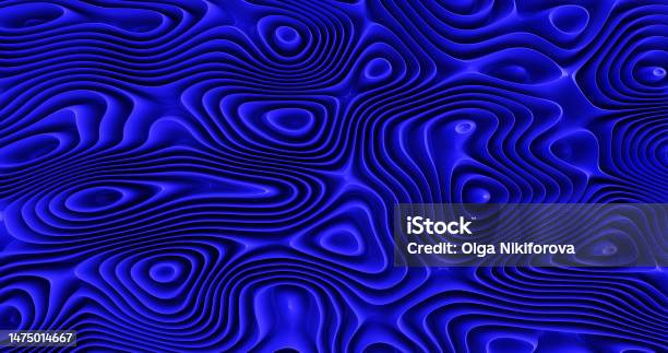 Smooth Curves And Circles Blue Ribbed Waves Abstract Background 3d Rendering Stock Photo - Download Image Now