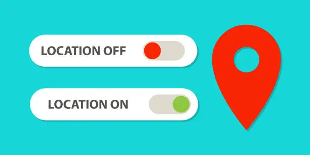 Vector illustration of Location on off buttons with pin icon