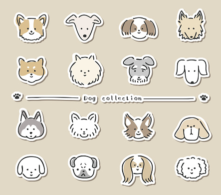 Face icons of various dog breeds.