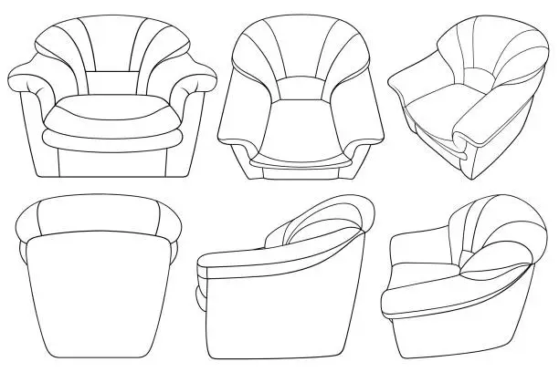 Vector illustration of Collection of different armchairs