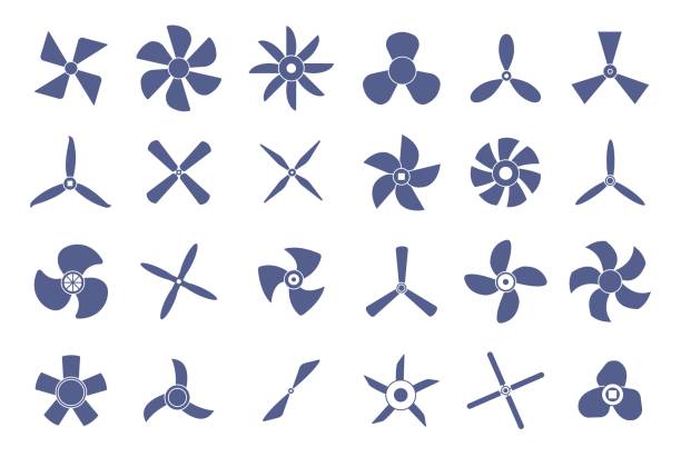 Boat propellers screws icon. Marine or airplane turbine screw symbols. Rotate ship motors, fan silhouettes set. Isolated flight blades decent vector set of propeller screw icon illustration