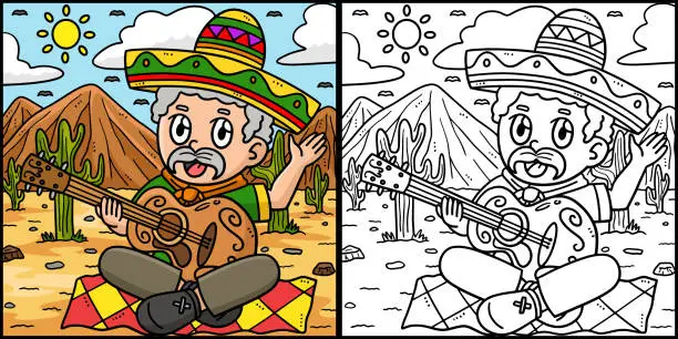 Vector illustration of Cinco de Mayo Man Playing Guitar Illustration