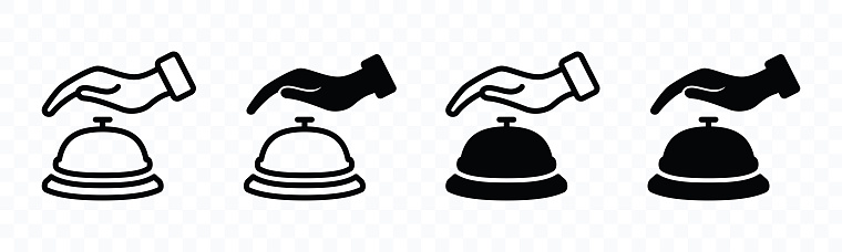 Pressed the bell icon set. Service, reception, hotel, costumer, guest, and restaurant bell icon symbol. Bell rings sign in line and flat style. Vector illustration