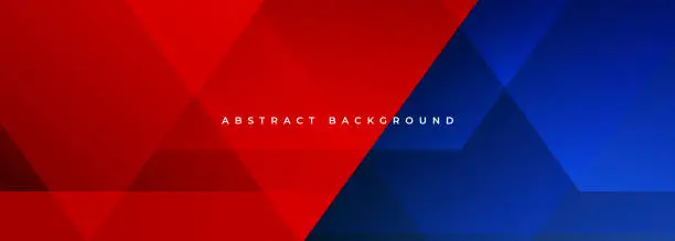 Vector illustration of Red and blue modern abstract wide banner with geometric shapes. Blue and red abstract background.