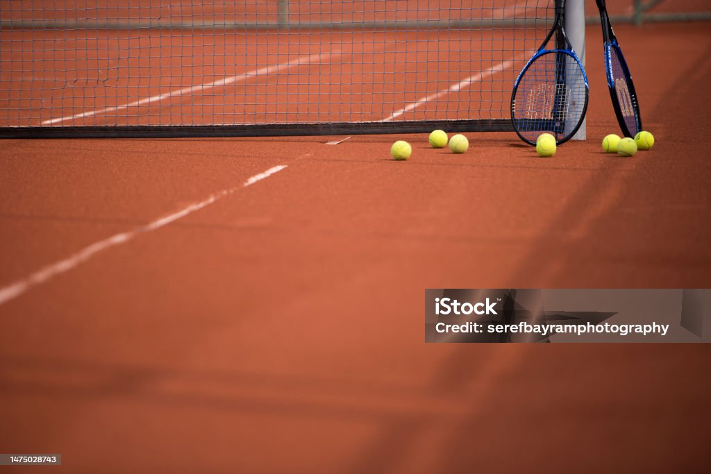 Tennis balls Tennis balls in tennis court Adventure Stock Photo