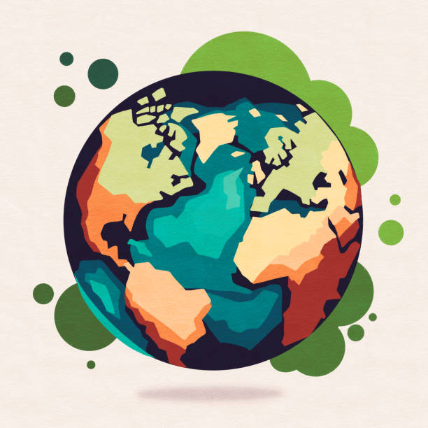 istock Beautiful and colorful illustration of a Planet Earth on a off white background 1475028792
