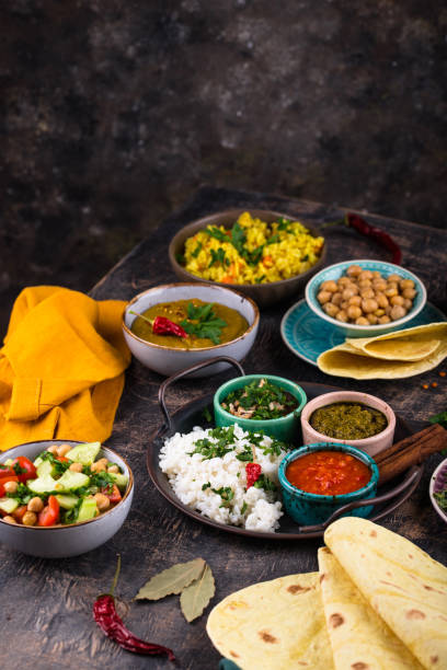 Assorted of traditional Indian food. stock photo
