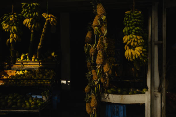 Fruit stand in Ella, Sri Lanka Fresh bananas and pineapples in Sri Lanka ella sri lanka stock pictures, royalty-free photos & images