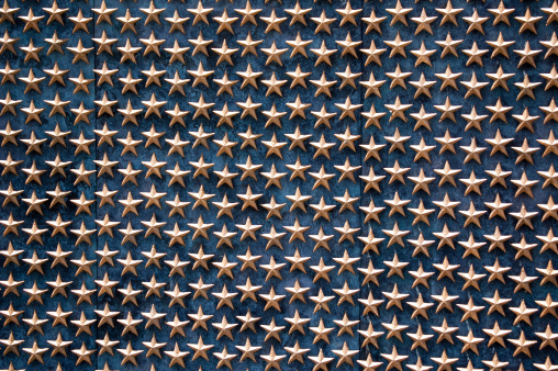 This wall is part of the World War II Memorial in Washington, DC. Each star represents 100 soldiers who were killed in the war. There is a total of 4048 stars on the Freedom Wall.