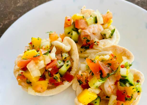 Healthy eating,  shrimp and mango salsa appetizer